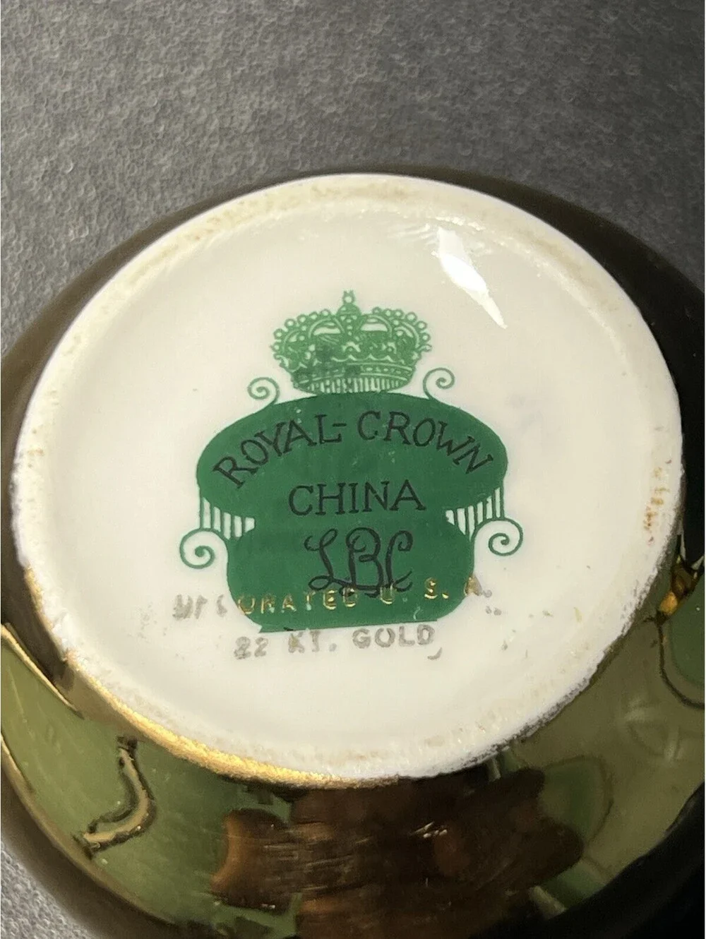 Royal Crown China LBC USA 1950s 22kt Gold Creamer Sugar Bowl Set, 3x2.75”